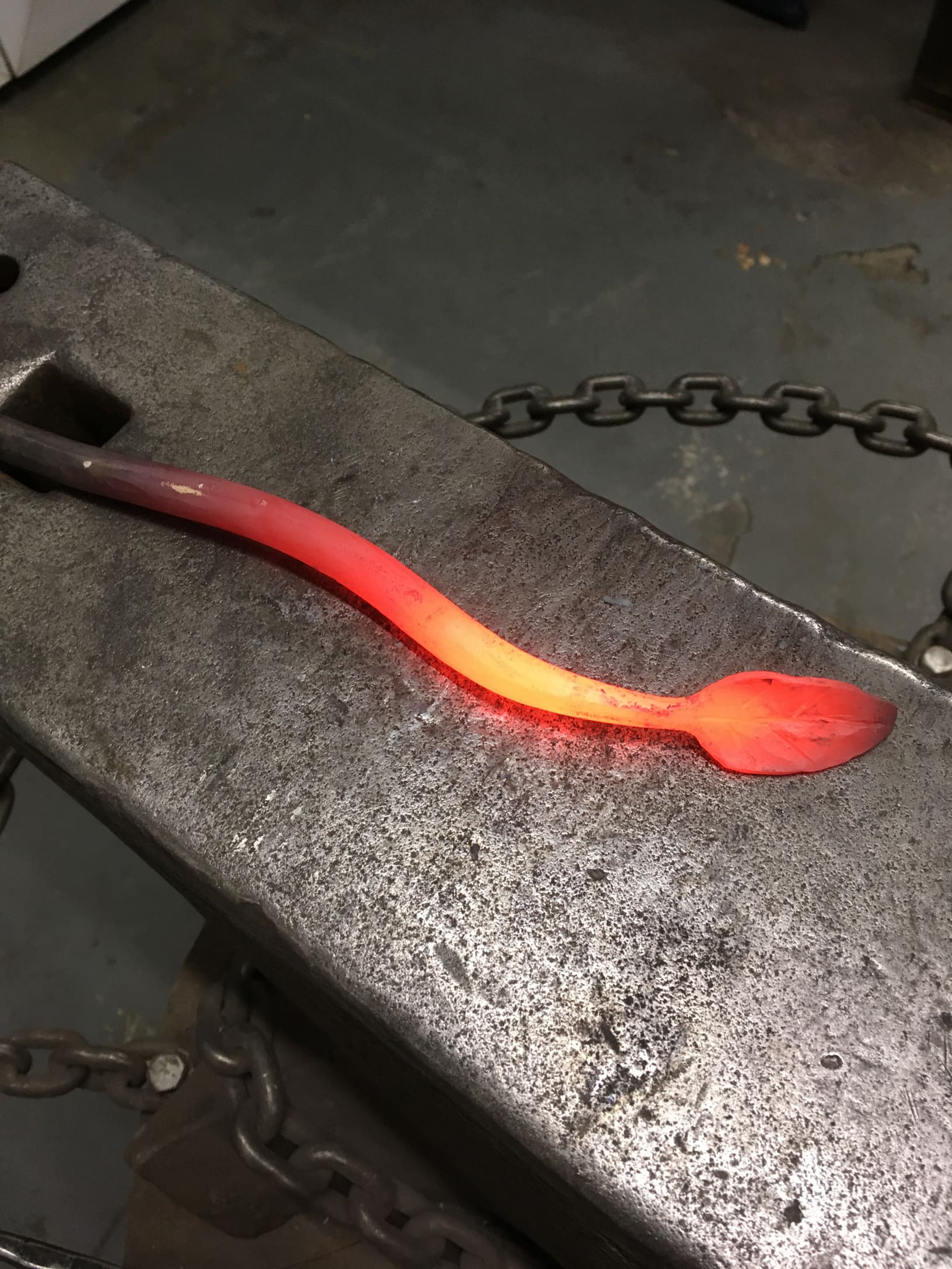 Hot steel being worked on the anvil at Queens Mill