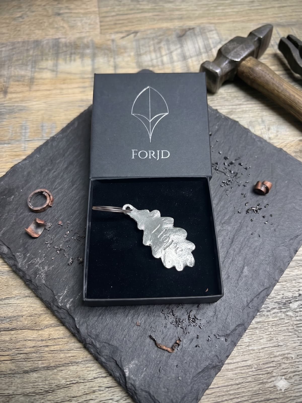 Pewter Hope Leaf Keyring
